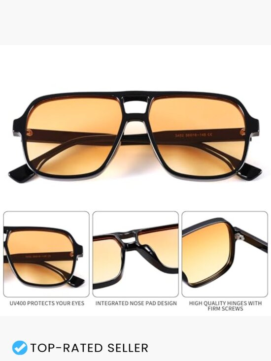 Oversized Aviator Sunglasses Retro 70s Square Frame Unisex UV400 Protection main image 5